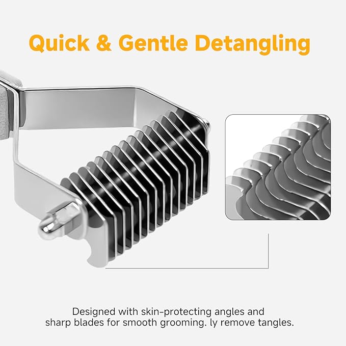 Bamboo 4-in-1 Cat Brush for Long Haired Cats, Professional Cat & Dog Deshedding Comb, Undercoat Rake Dematting Tool for Matting & Shedding, Complete Pet Grooming Kit for Indoor Cats