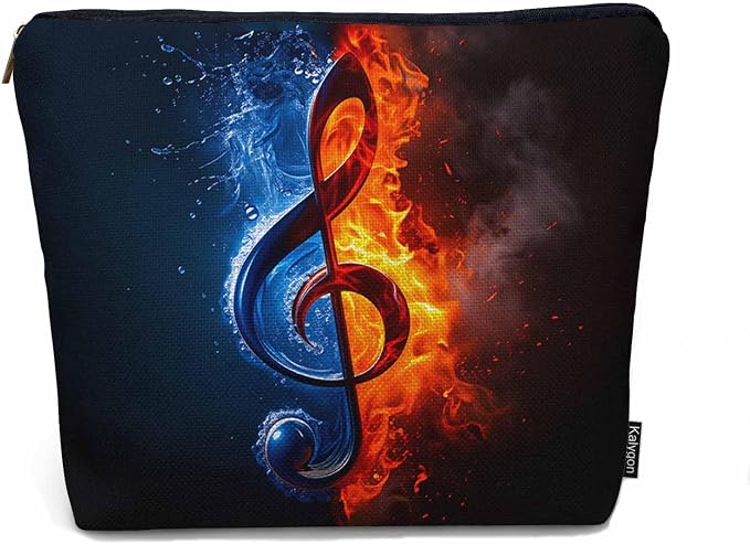 Treble Clef Cosmetic Travel Bag - Music Note Makeup Bag for Toiletry Items, Flax Material, Birthday Gift