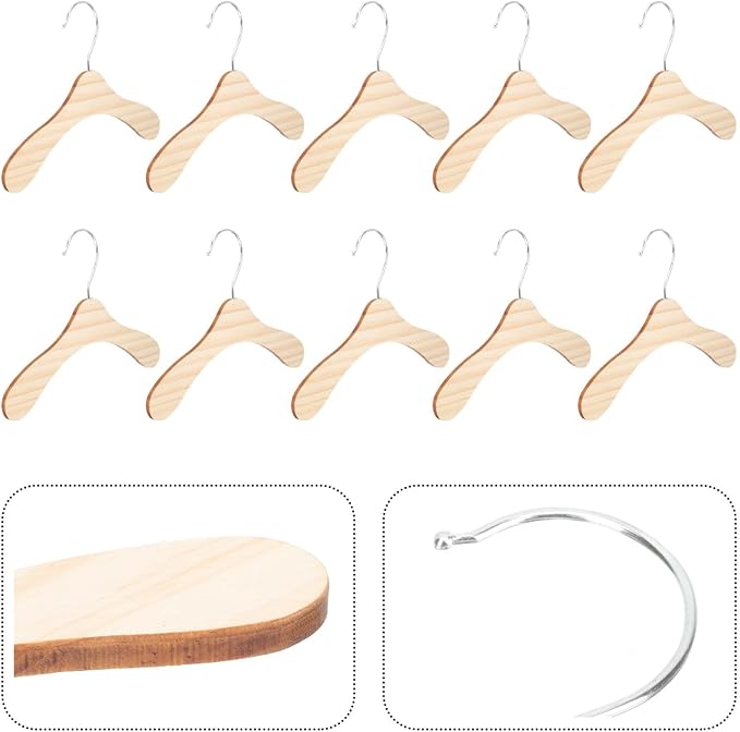 KALLORY Wooden Dog Clothes Hangers 8.66 Inch Wear-Resistant Pet Hangers Portable Small Cat and Dog Apparel Organizer 10Pcs Set for Household Closet Storage