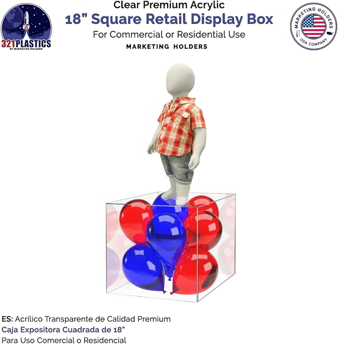 18 Inch Clear Acrylic Display Box with One Open Side No Lid Versatile Square Lucite Merchandise Storage Bin or Retail Product Riser No Assembly by Marketing Holders