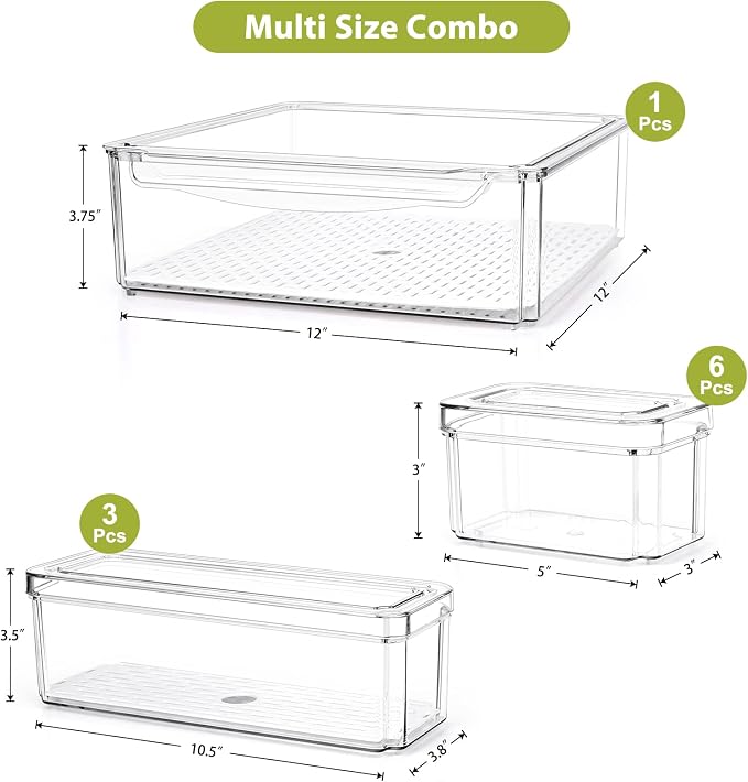 10 Pack Refrigerator Pantry Organizer Bins with Lids, Fridge Organizer Bins | BPA-Free Stackable Clear Plastic Food Storage Bins for Kitchen,Countertops,Cabinets,Fridge,Drinks,Fruits,Vegetables