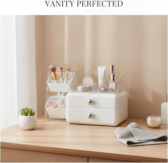 Desktop Storage Organizer with Compartments, PET Plastic Caddy for Office Supplies and Vanity Accessories, Open-Top Unit (1 PC)