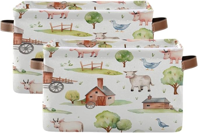 Kigai Farm Animals Storage Basket Waterproof Collapsible Fabric Laundry Basket with Handles Gift Bin Closet Organizer Bin for Bedroom Nursery Office 1 PACK