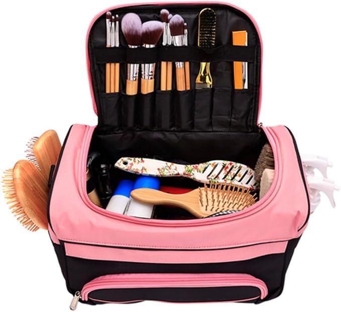 CHILDWEET Sturdy Pink Hair Tool Bag for Barbers and Hairstylists, Made of Sturdy Oxford Cloth and Metal, Featuring Easy Access Dividers, for Outdoor Travel and Hairdressing Tool Organization