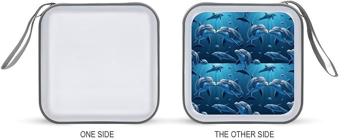 Protective 40-Disc CD/DVD Wallet Ocean Sea Animal Lover Dolphin, Hard Plastic Storage Binder with Handle, Portable Organizer for Car Office Travel