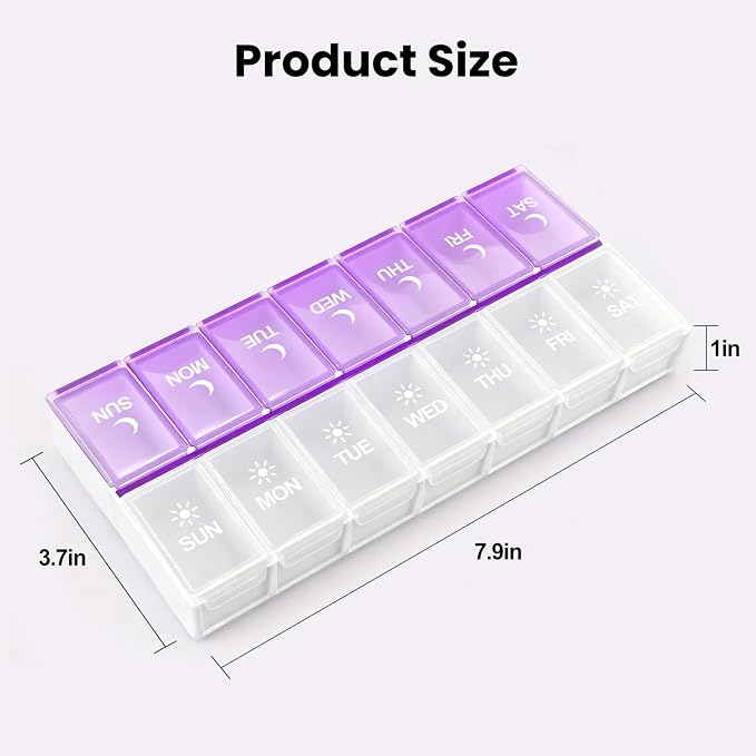 Pill Organizer 2 Times a Day, Large Weekly AM PM Pill Box, Day Night Medicine Organizer, Pill Case Twice A Day, 7 Day Pill Container
