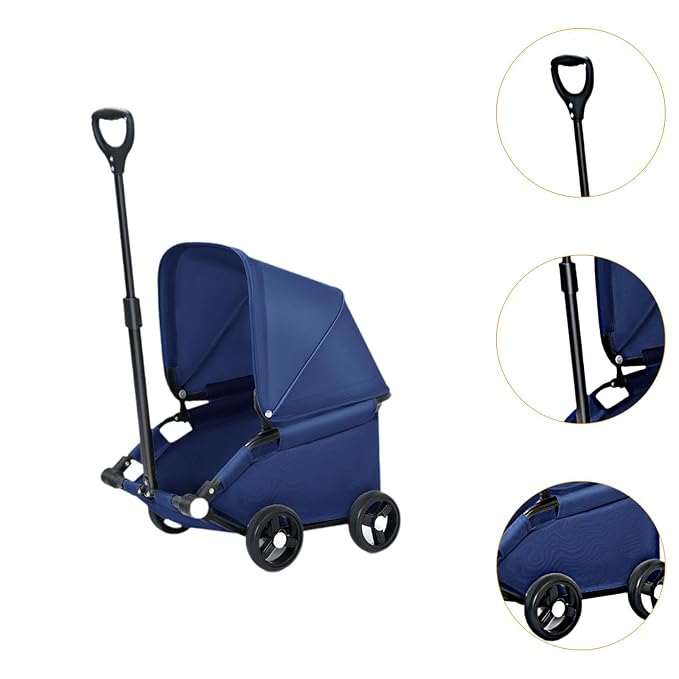 Dog Stroller Pet Stroller Dog Cart Pet Carrier with Compact Fold to 25cm Safe Buckles Anti Slip Wheels Oxford Suitable for Walking Errands Publ, Dark Blue