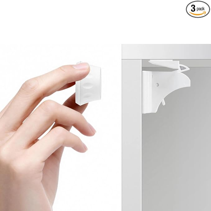 AILUOQI Baby Proofing Magnetic Cabinet Locks (3 Pack) Cupboard Drawers Latches Magnet Locks for Cabinets (1 Key)