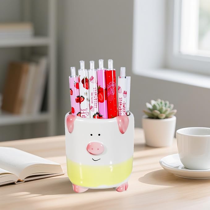 Ceramic Pig Shaped Pen Pencil Holder for Desk Decoration Accessories Pig Decor Makeup Brush Pen Cups Succulent Plant Pot Office School Ideal Gifts for Women, Mom or Birthdays