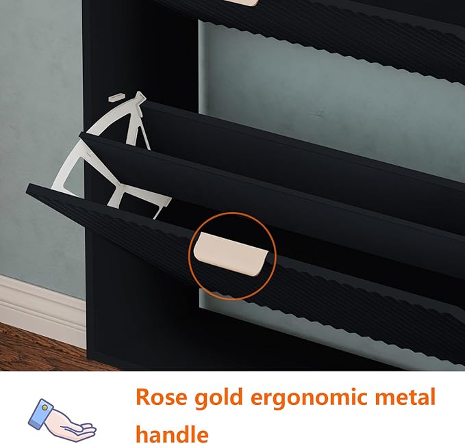 Shoe Cabinet Storage,Modern Freestanding Organizer with 4 Flip Drawers,Narrow Shoe Rack Cabinet for Entryway,Black