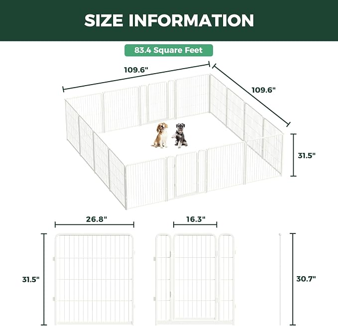 FXW Homeplus Indoor Dog Playpen, 32" H, 16 Panels, for Small & Medium Dogs | Stress-free play, Heavy-duty, Semi-open design, Easy setup, Threshold-free gate, Expandable, Patented
