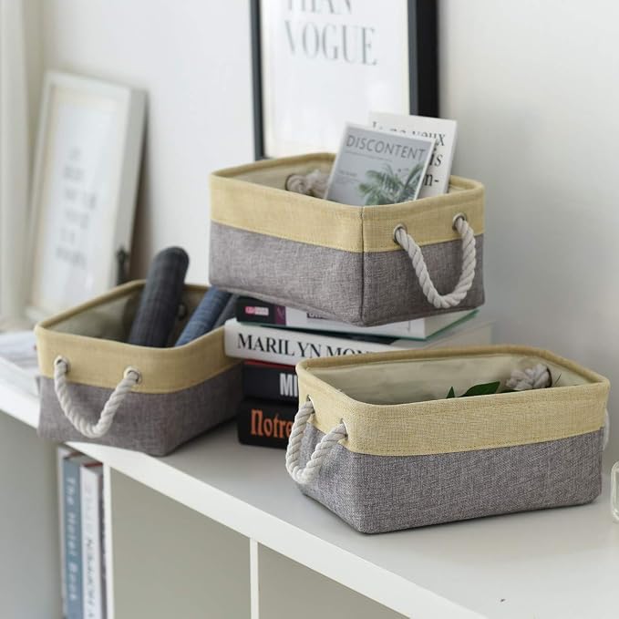 Storage Baskets for Organizing - 11.8x7.8x5.2 inch Small 6 Pack Storage Bins for Shelve, Farbic Storage cubes Organizer for Baby Toys Nursery (Gold & Grey)