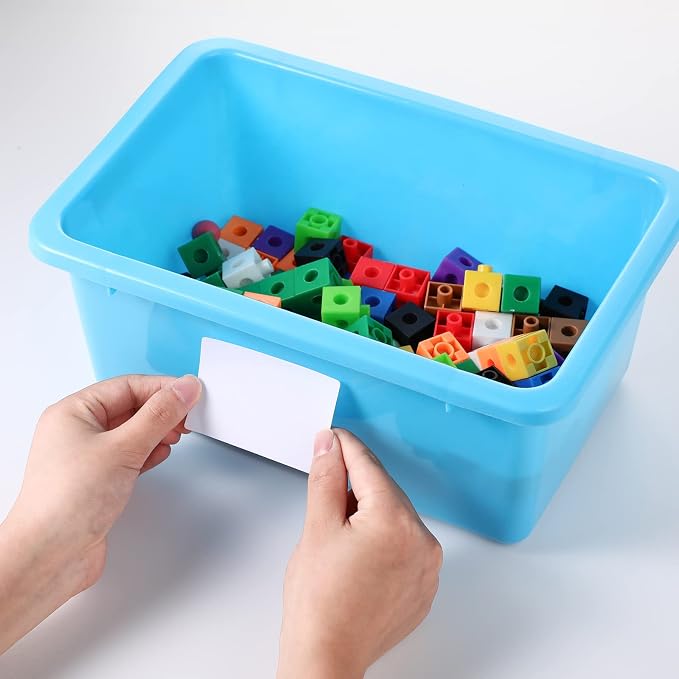 Zonon 12 Pcs Plastic Cubby Bins Office Storage Container Storage Bins Plastic Organization with 1 Pack Self Adhesive Label for Library Office Home Nursery(Cute Colors)
