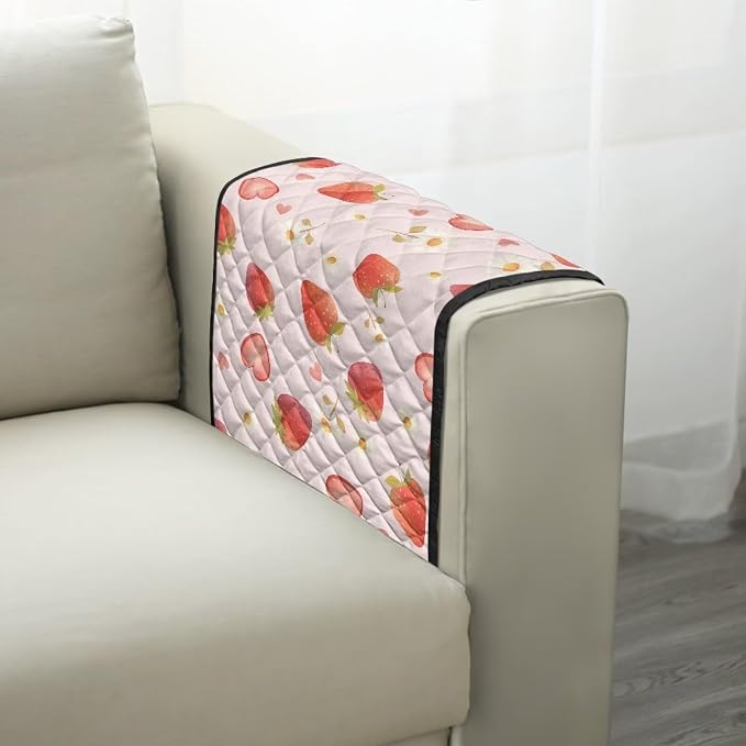 Strawberry Stretch Armrest Cover Couch Arm Covers Washable Sofa Chair Arm Covers with 2 Pockets Furniture Protector Armchair Slipcovers for Recliner Home Decor Sofa Arms Rest Cover