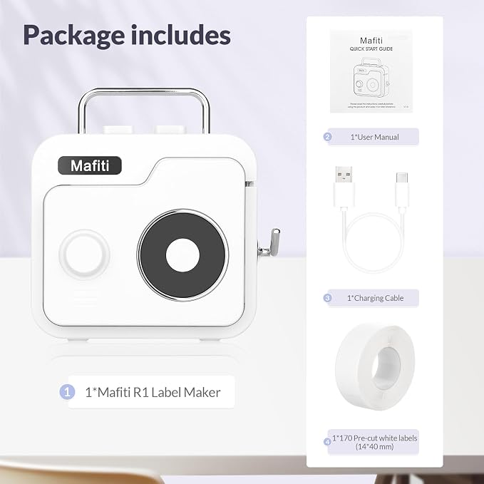 mafiti Label Maker Machine with Tape Bluetooth Wireless Label Printer Mini Label Makers Rechargeable Thermal Small Label Maker Easy to Use for Home Office School