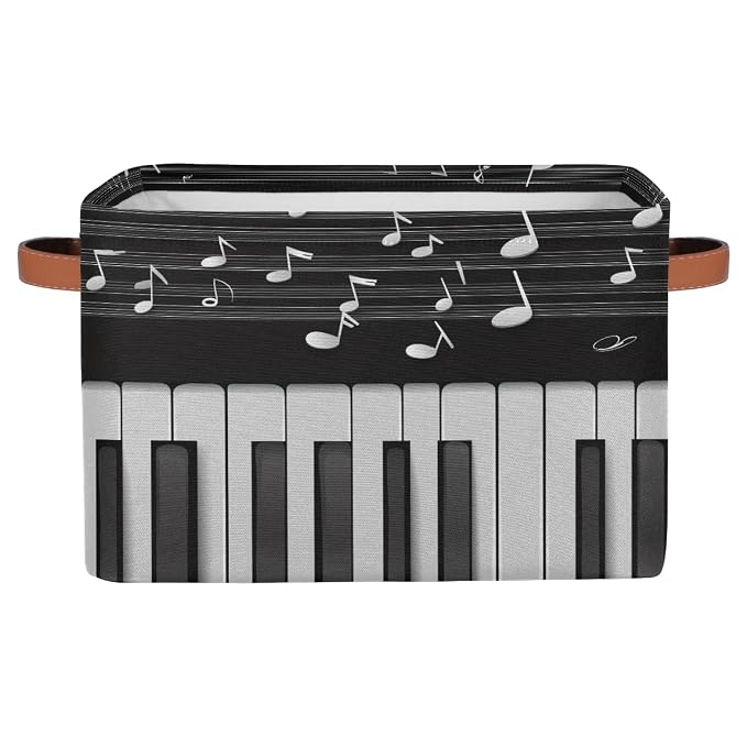 SEULIFE Abstract Piano Music Note Foldable Storage Basket, Large Collapsible Organizer Storage Bin Cube Toys Storage Boxes with Handles for Bathroom Kids Nursery Closet Storage, 1 Pack