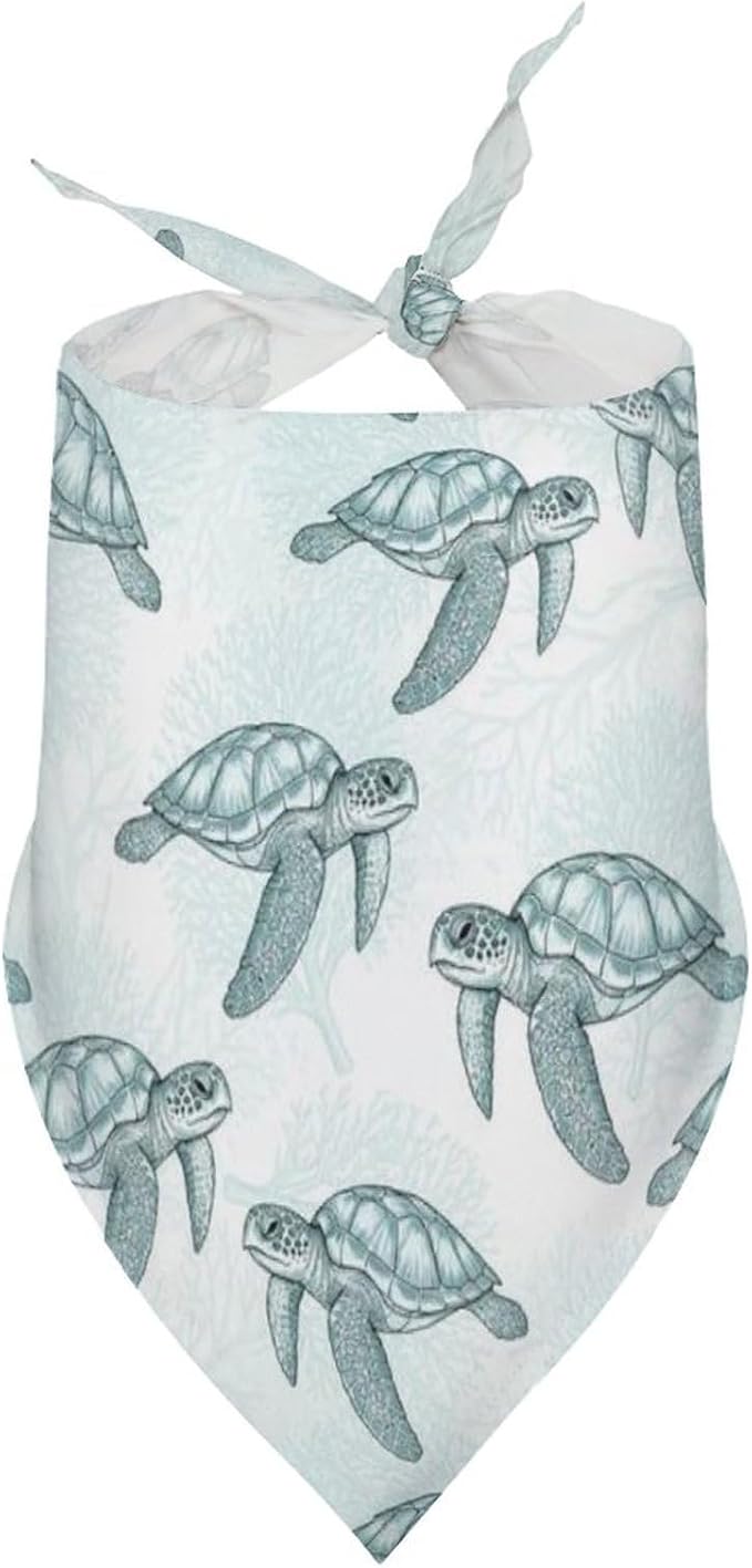 Lightweight Sea Turtle Grass Natural Watercolor Portable Pet Triangle Scarves with Adjustable Design, Comfortable and Soft Dogs Scarf, Easy to Clean
