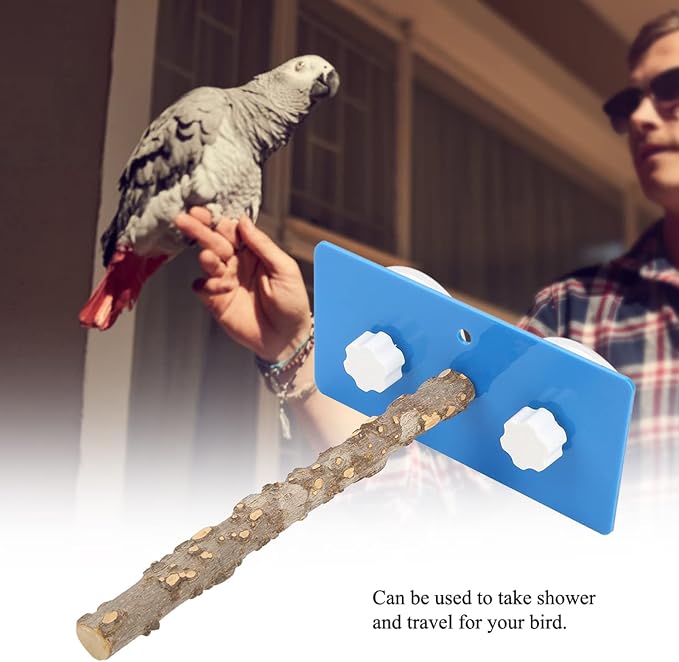 AYNEFY Parrots Bath Holder Toy with Suction Cup Birds Standing Rack Shower Bath Supply Wall Mounted Parrot Shower Perch Pet Rack (Zanthoxylum bungeanum)