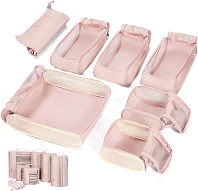 BAGSMART Keep Shape Packing Cubes, 7 Set for Travel, Lightweight Cubes, Suitcase Organizer Bags Set for Essentials