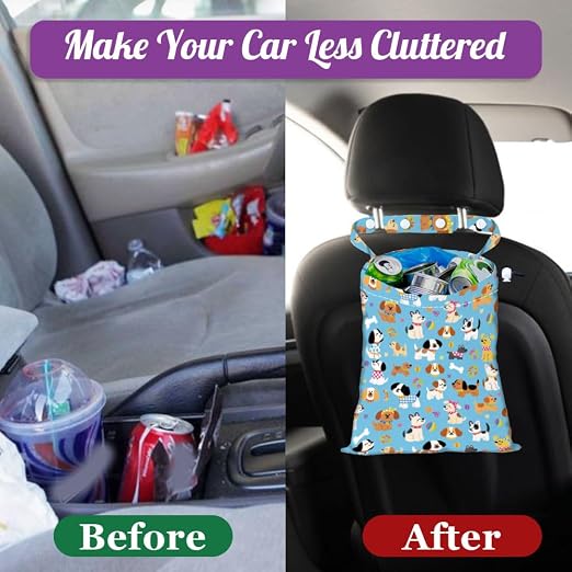 Pet Dog Strap Drawstring Car Trash Bag Hanging Garbage Bag with Snap Buttons Car Back Seat Trash Storage Portable Dustbin Vehicle Trash Can Bag for Vehicle Accessories Travel Camping