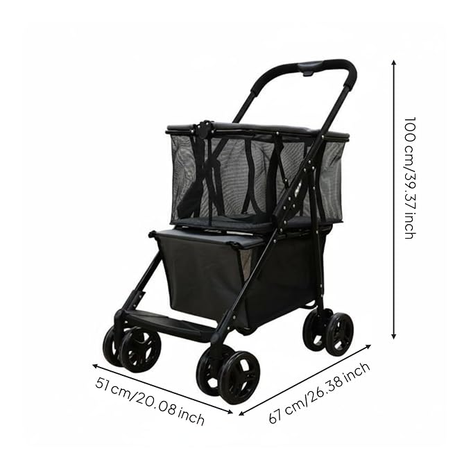 Generic Foldable Cart Utility Shopping Pet Carrier Rolling Trolley with Detachable Crate and Easy Steering Wheels Metal and Oxford Cloth Suitable, Gray, New Gray, Two-Way Hand Cart