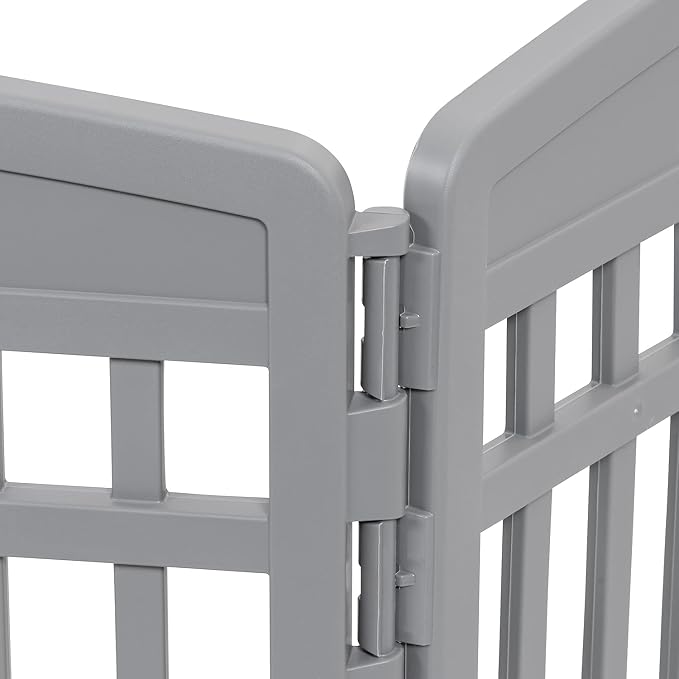 IRIS USA 6-Panel Dog Playpen with Door, Pet Enclosure, Gray | Heavy Duty Plastic, Multiple Pets, Indoor Outdoor, Portable, Foldable Design, Easy Assembly