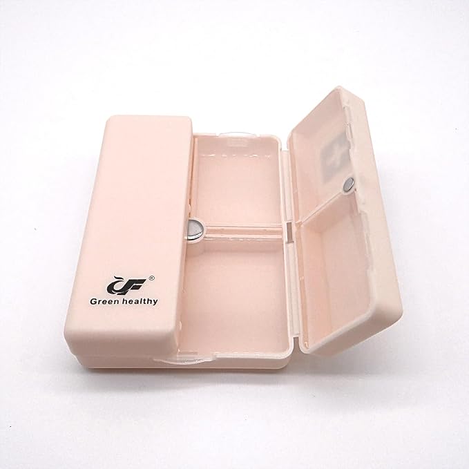 Magnetic Foldable Pill Case, Daily Pill Box Organizer Easy to Open | BPA Free, 7-Day Portable Weekly Vitamin Dispenser Reminder for Medicine, Fish Oil, Supplements, Capsule, DHA, Beige White