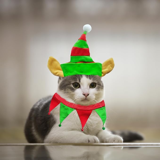 Pet Elf Costume Outfit - Xmas Elf Clothes Suits Cats & Dogs - Winter Holiday Pet Cosplay Clothes Apparel for Cat & Puppy - Dress Up Accessories (L)