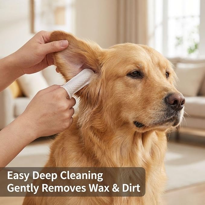 Dog Ear Cleaning Wipes, Super Convenient Finger Wipes for Dogs & Cats - Disposable Finger Cots for Ear Wax Removal & Moisturizing Pet Ear Care, 50ct