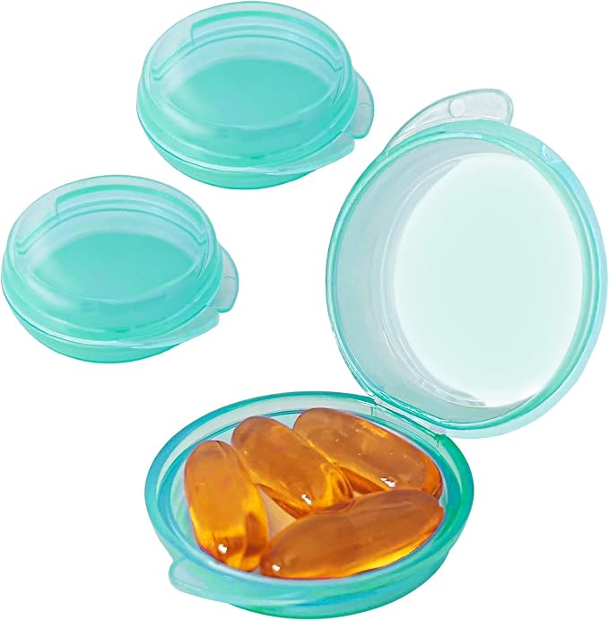 UHOUSE Small Pill Box (3 Pack), Daily Mini Pill Organizer Portable for Purse Pocket,Travel Pill Case Medicine Storage Container Earplug Case(Green)