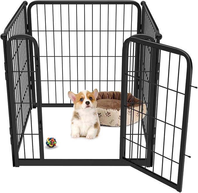 FXW Homeplus Indoor Dog Playpen, 24" H, 4 Panels, for Puppies & Small Dogs | Stress-free play, Heavy-duty, Semi-open design, Easy setup, Threshold-free gate, Expandable, Patented