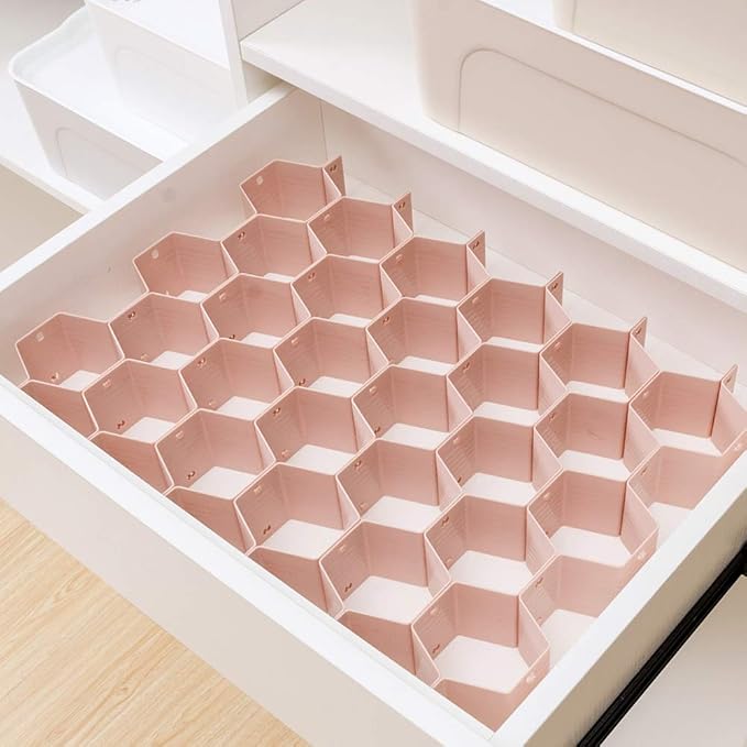 Drawer Divider Organizer Adjustable DIY Grid Honeycomb Drawer Divider for Underwear Belt Scarf Socks Pink 2 Pack