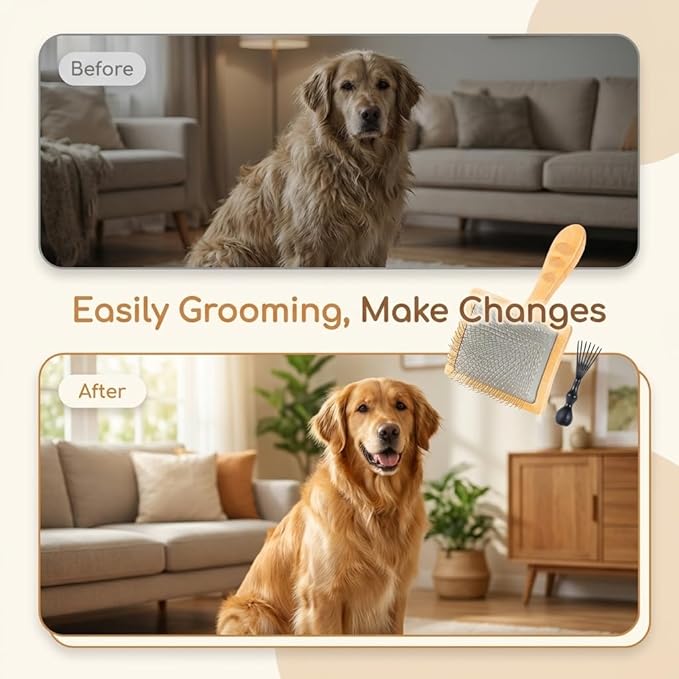 Large Slicker Brush for Dogs & Cats, Professional Dog Grooming Brushes for Poodles & Doodles, Long Pins Natural Beech Wood Ergonomic Handle Remove Tangles, Knots and Mats