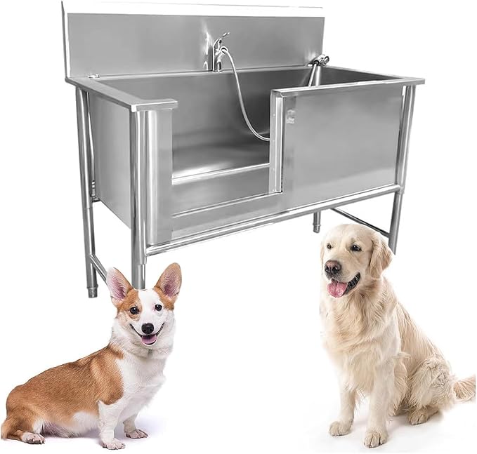 Professional Pet Grooming Bathtub Station with Faucet and Shower Sink,Stainless Steel Dog Bathing Tub for Home Use,Suitable for Large,Medium,and Small Pets.100cm/39.4in-Depth40cm