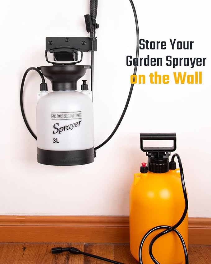 Pump Sprayer Holder Wall Mount, Built-In Wand Notch | Fits Any Brand of Bottles up to 2.5 Gallon, Black Powder-Coated, Garage or Outdoor Use, 15 lb Capacity, Hardware Included