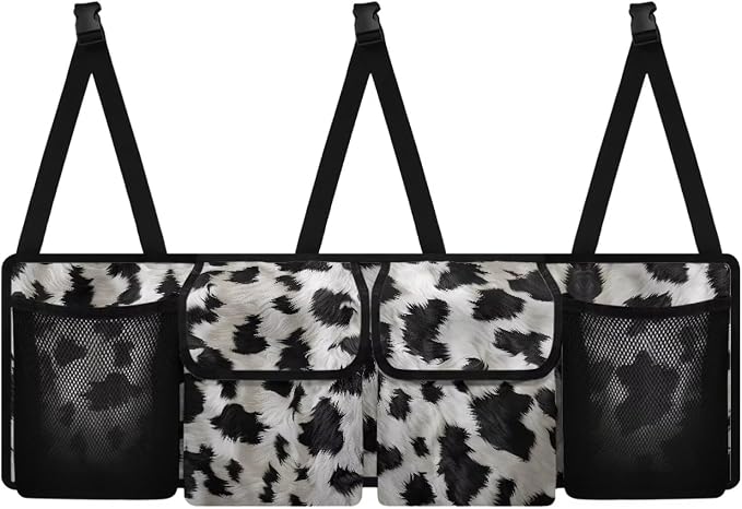 Cow Print Car Trunk Organizer Boho Car Accessories Quick-Dry Hanging Backseat Bag, High-Capacity Truck Sedan SUV Trunk Organizer
