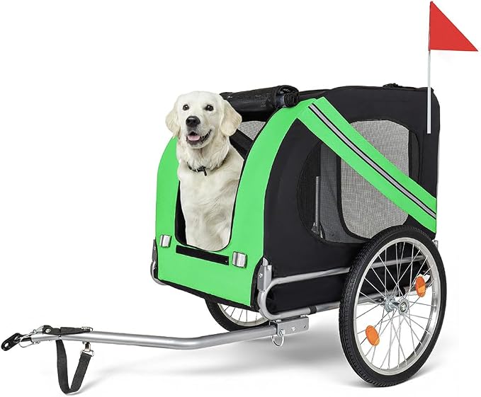 Dog Bike Trailer, Foldable Pet Bicycle Trailer with 20" Air-Filled Wheels, Universal Bike Hitch, Oxford Fabric & Steel Frame, Weather-Resistant Pet Carrier Cart for Small & Medium Dogs up to 66