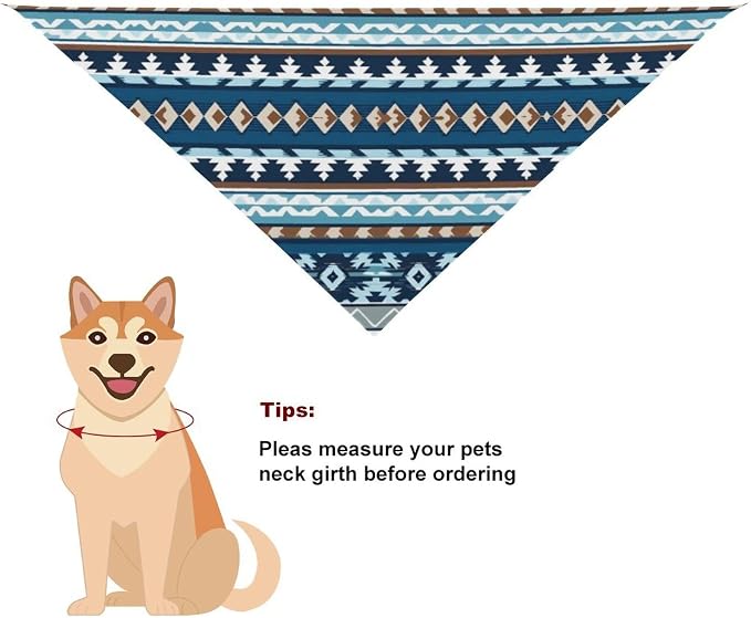 Lightweight and Soft Colorful Surf Blue Tribal Navajo Aztec Geometric Ethnic Pattern and Washable Triangle Pet Scarf, Adjustable Pets Daily Bib for Family Party, Beach Outings Use