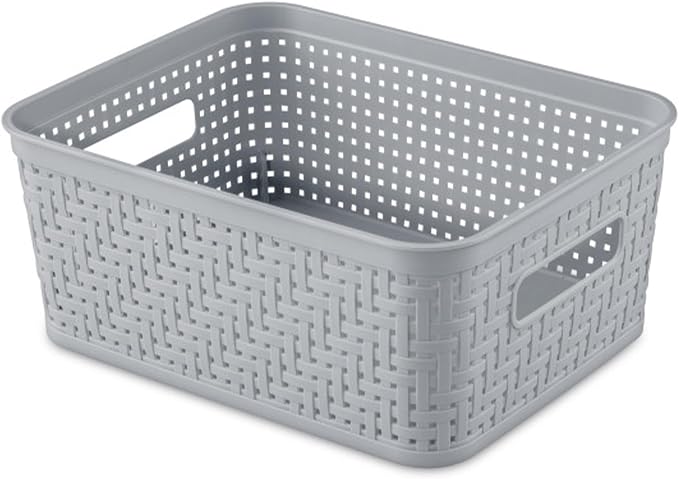 Sterilite 16 Pack Plastic Storage Bin Organization Containers, Short Baskets, Cement