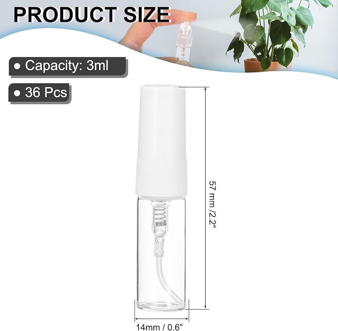 PATIKIL 3ml Glass Mini Perfume Sample Bottles, 36 Pcs Fine Mist Refillable Empty Mini Spray Bottle Fragrance Sample Bottles Sprayer for Perfume Travel Liquid Essential Oil, White