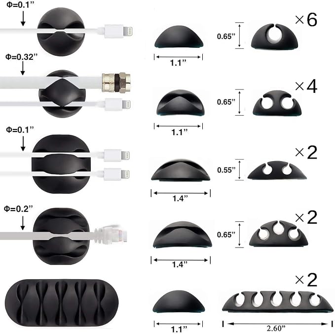 Desk Cable Management Cord Organizer, 16 Pack White Self Adhesive Cord Holder Cable Clips, Ideal Cable Organizer Wire Keeper for Desk, Nightstand, Phone Charger, Computer, Home, Office, Car