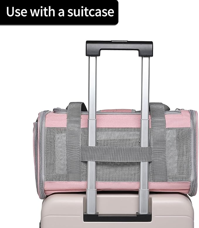 Airline Approved Pet Carrier for Cats and Small Dogs, Breathable and Collapsible Design, Portable Travel Bag for Bearded Dragon, Puppies Animal Hangbag, Rabbit Cage (Pink, Small)