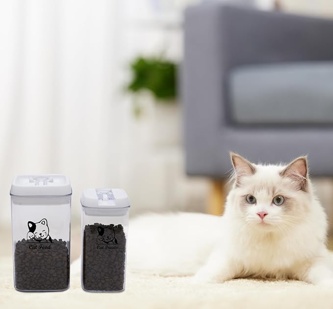 Pethiy Cat Food and pet Cat Treats Storage Container-Clear Plastic-airtight Storage Canister Tins cookie pet jars(Two-piece set)