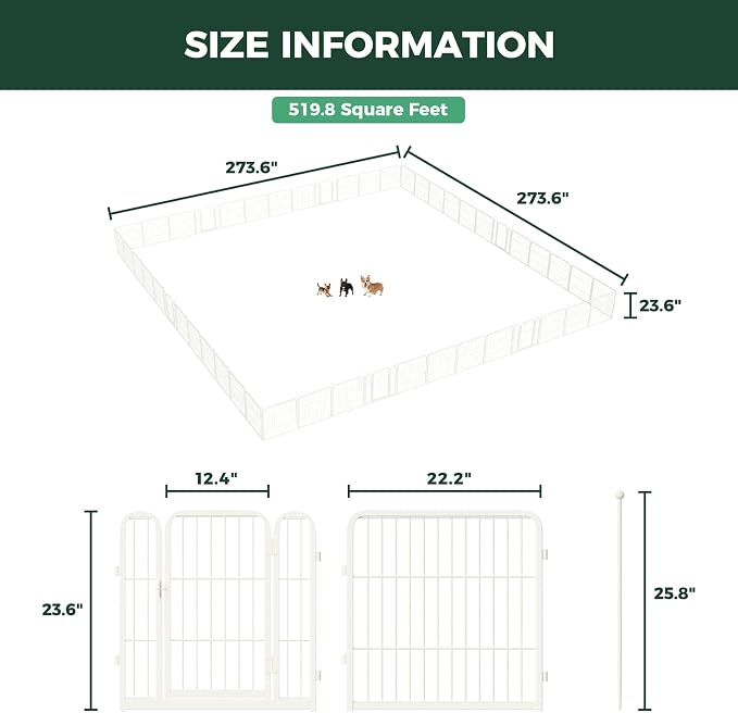 FXW Rollick Dog Playpen, Indoor, Yard & RV Camping, 24" H, 48 Panels | Easy setup, Heavy-duty, DIY layouts, Walk-through gate, for Puppies & Small Dogs, Patented