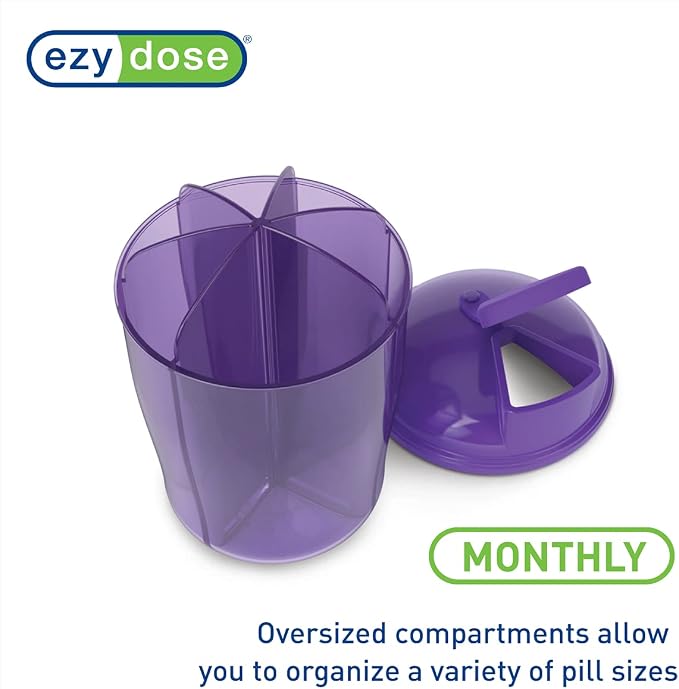 EZY DOSE Vitamin Organizer, 6 Large Compartments, 30-Day (Monthly) Vitamin and Medicine Storage, Keep Vitamins & Meds in Check, Easy to Use, Color May Vary (Randomly Selected), BPA Free