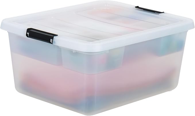 IRIS USA 18 Quart Clear Storage Organizer with Removable Dividers | Removable dividers organize tools, pantry goods, and household supplies. Stackable design saves space