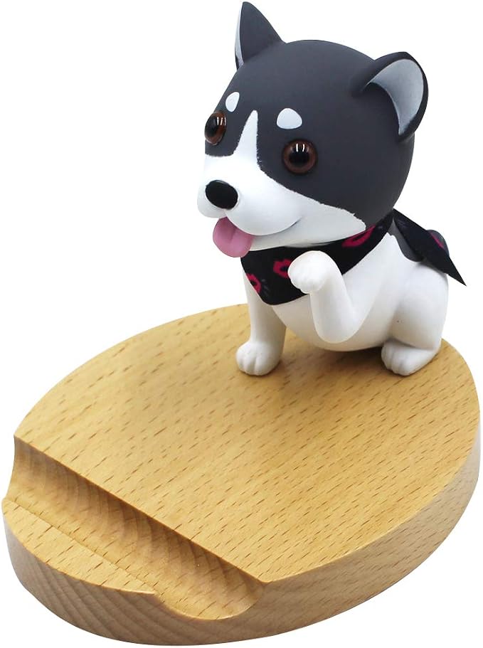 Cute Dog Cell Phone Holder Stand Wooden Smartphone Desk Holder for Mobile Phones Animal Phone Stand Desk Ornament