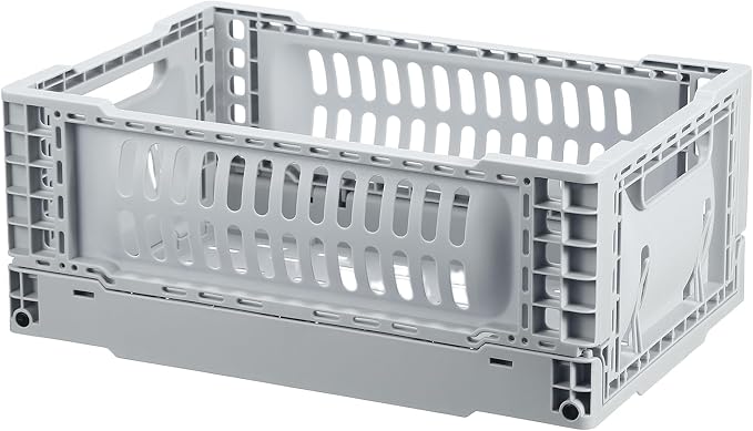 uxcell Collapsible Crates, 11.7x7.8x4.7 Stackable Plastic Storage Baskets with Handle Small Storage Containers for Bedroom Office Classroom Bathroom Desktop Organizer Decor, Dark Gray