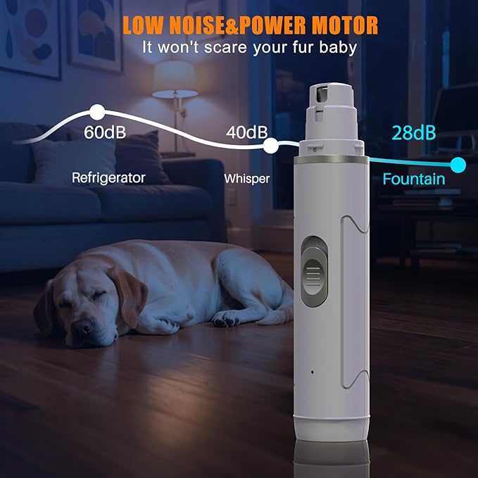 Dog Nail Grinder Quiet - Professional 2-Speed Dog Nail Grinder with Guard, Rechargeable & Painless Dog Nail Trimmers for Small Medium Large Dogs & Cats, Low Noise & Vibration
