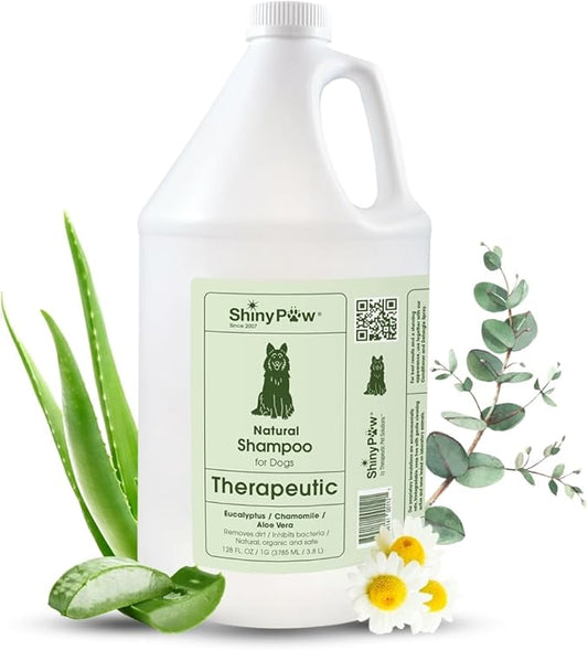 Shiny Paw Dog Shampoo Itchy Skin Relief | Hypoallergenic Dog Wash | Eucalyptus, Chamomile & Aloe Vera | Dog Shampoo Sensitive Skin & Smelly Dogs | (1 Gallon, Eucalyptus, Chamomile & Aloe Vera)